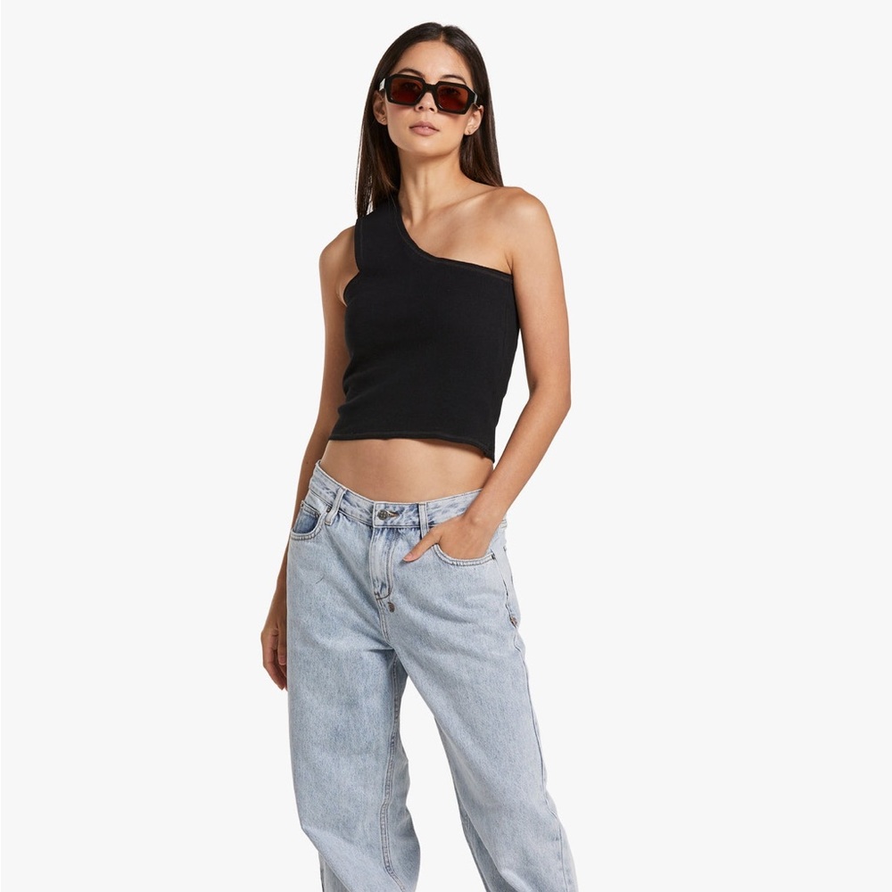 Bassike Black One-Shoulder Tank Top